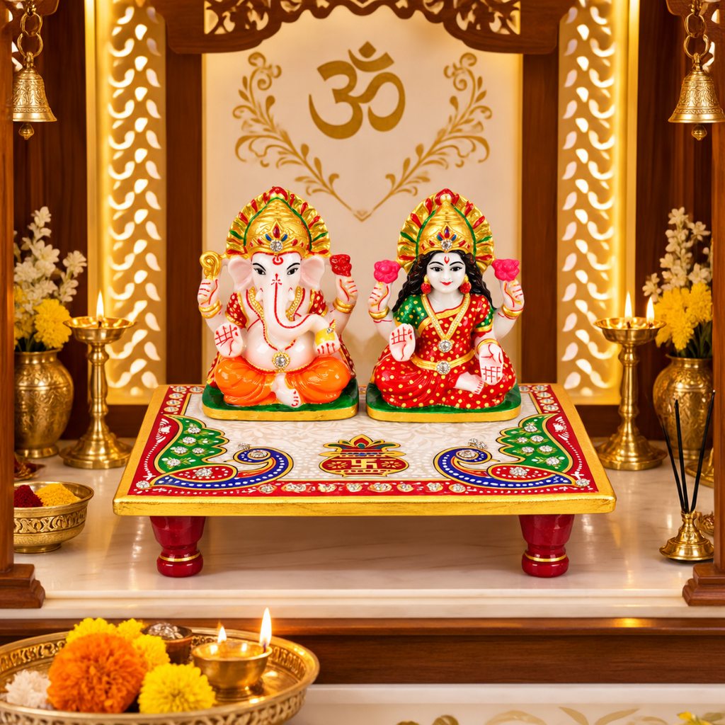Marble Laxmi Ganesh Ji Pooja Chowki | Premium Home Mandir Decor