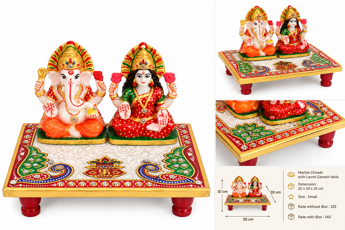 Marble Laxmi Ganesh Ji Pooja Chowki | Premium Home Mandir Decor